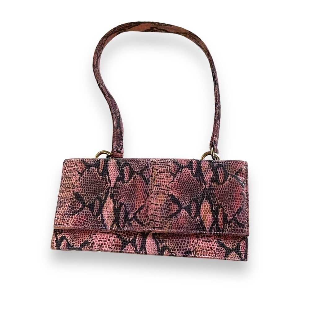 Vintage Bag Pink Snakeskin Print Black Clutch With Handle Purse Handbag‎